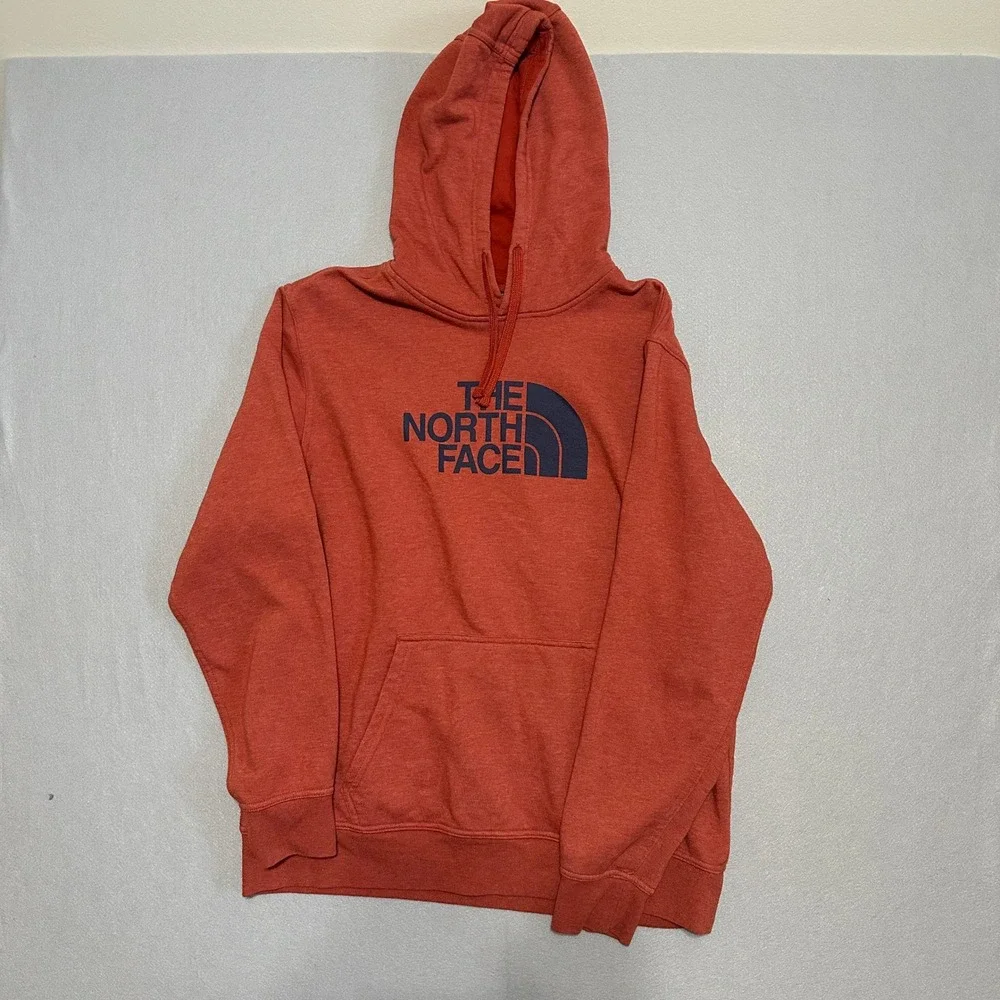 The North‎ Face Mens Half Dome Pullover Hoodie XL Rust Orange Navy Blue Logo